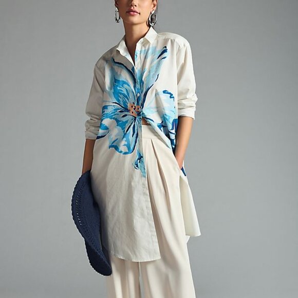 New Anthropologie Maeve Longline Buttondown Shirt dress size S NWT - Picture 3 of 5